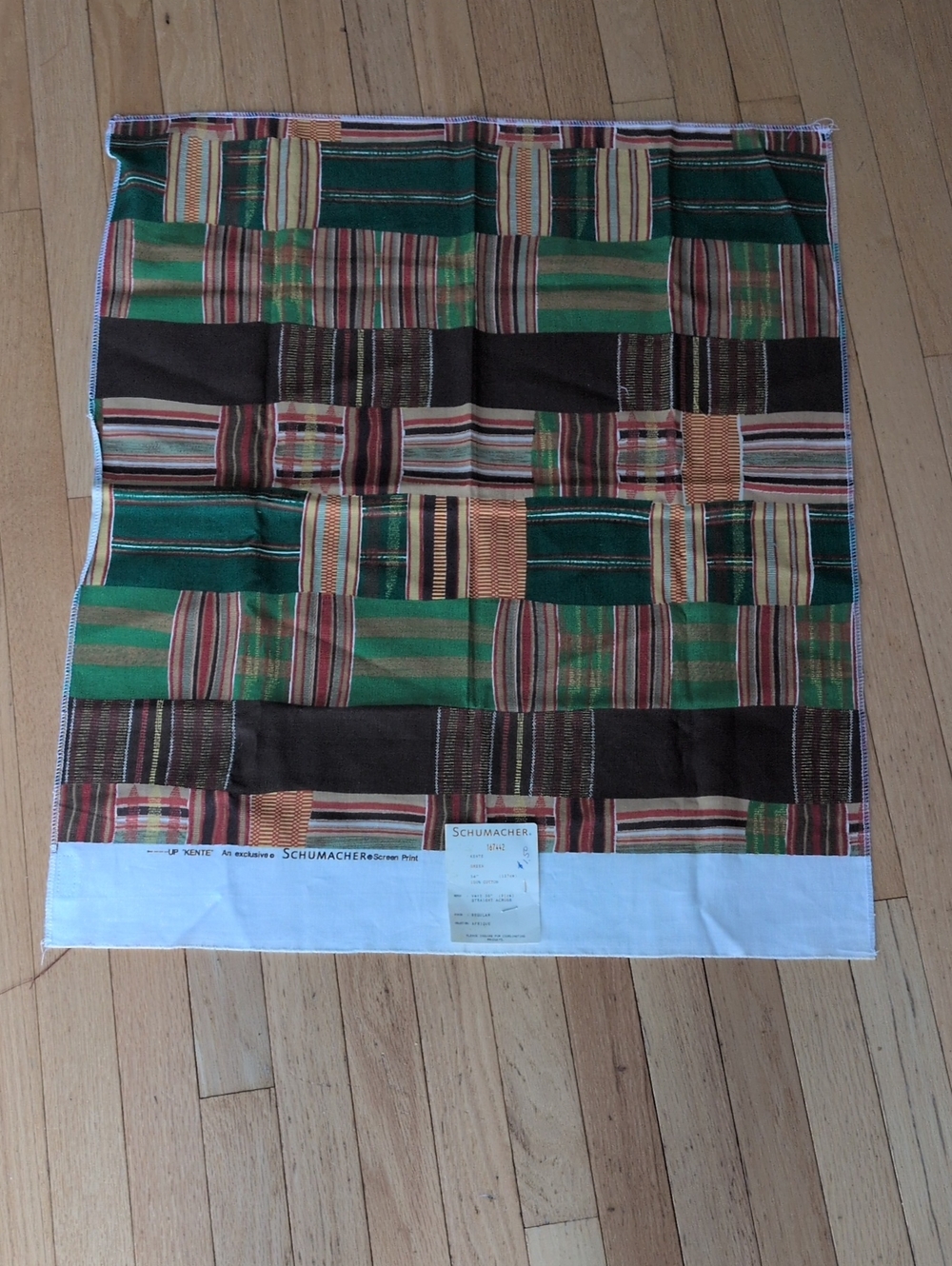 Vintage Schumacher Fabric Sample Kente Afrique Green 26x26 Cotton Remnant
